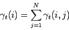 \begin{displaymath}
\gamma_{t}(i) = \sum^{N}_{j=1}\gamma_{t}(i,j)
\end{displaymath}