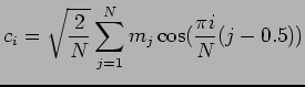 $\displaystyle c_i = \sqrt{ \frac{2}{N} } \sum_{j=1}^N m_j \cos ( \frac{\pi i}{N} ( j - 0.5 ) )$