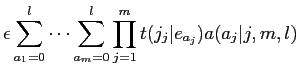 $\displaystyle \epsilon \prod_{j=1}^{m} \sum_{i=0}^{l}t(j_{j}\vert e_{i})a(i\vert j,m,l)$