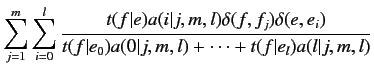 $\displaystyle \sum^m_{j=1} \sum^l_{i=0} \frac{t(f\vert e) a(i\vert j,m,l)
\del...
...e_i)} {t(f\vert e_0) a(0\vert j,m,l) + \cdots
+ t(f\vert e_l) a(l\vert j,m,l)}$
