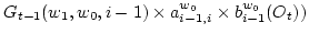 $ G_{t-1}(w_1,w_0,i-1) \times a^{w_0}_{i-1,i} \times b^{w_0}_{i-1}(O_t)) $